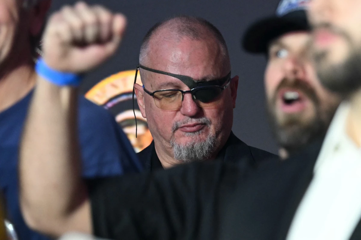 Oath Keepers founder Stewart Rhodes looks on as U.S. President Trump delivers remarks on his policy to end tax on tips in Las Vegas, Nevada, on Jan. 25, 2025.