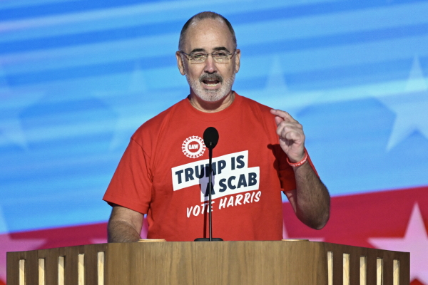 UAW President Shawn Fain speaks on the first day of the Democratic National Convention in Chicago, Illinois, on August 19, 2024. (Photo by Mandel NGAN / AFP) (Photo by MANDEL NGAN/AFP via Getty Images)