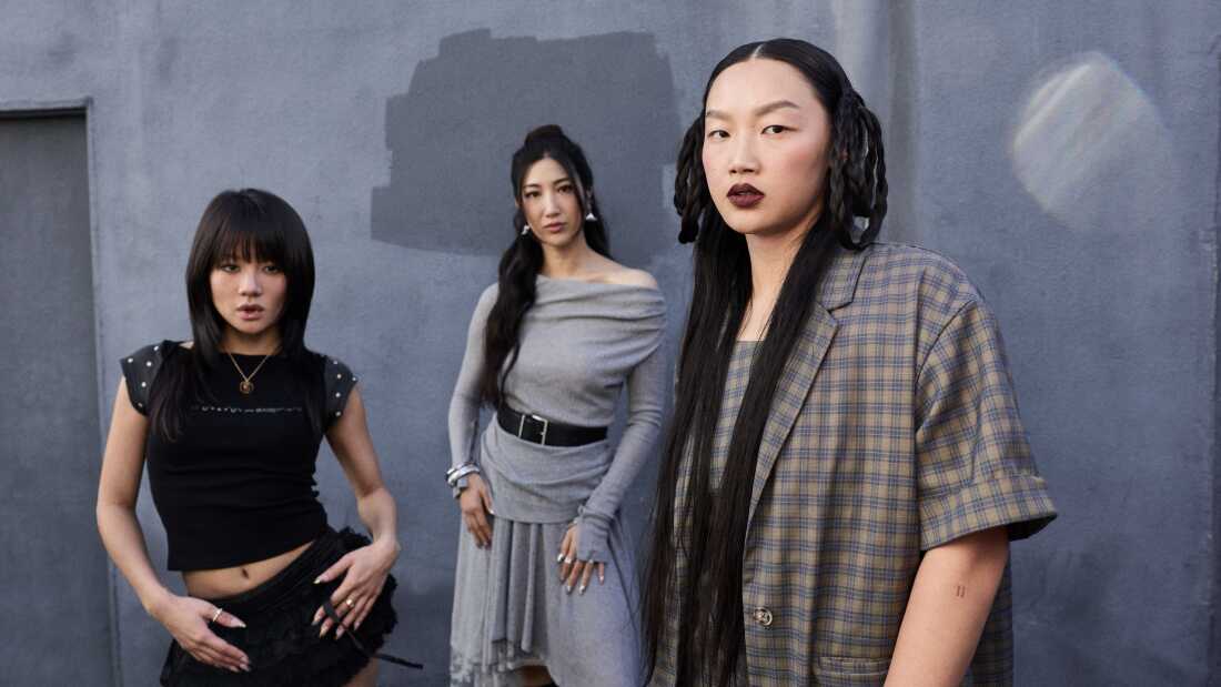 Artists Rei Ami (left), EJAE, and Audrey Nuna of KPop Demon Hunters are photographed in Los Angeles.