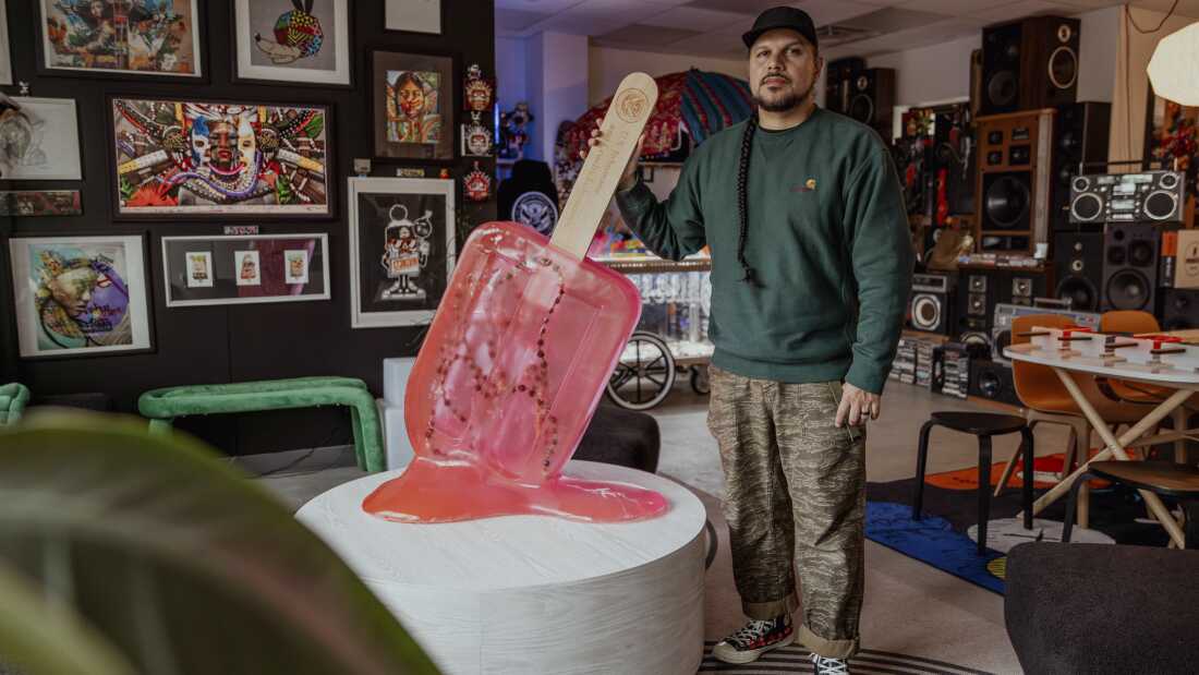 Victor "Marka27" Quiñonez, Mexican-born, Brooklyn-based visual artist in his studio in Ridgewood, Queens, on May 14, 2026.