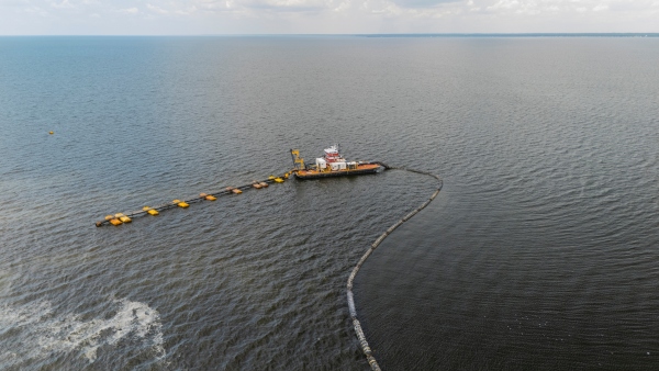 Aerial view of the dredging operation in Mobile Bay, Ala.