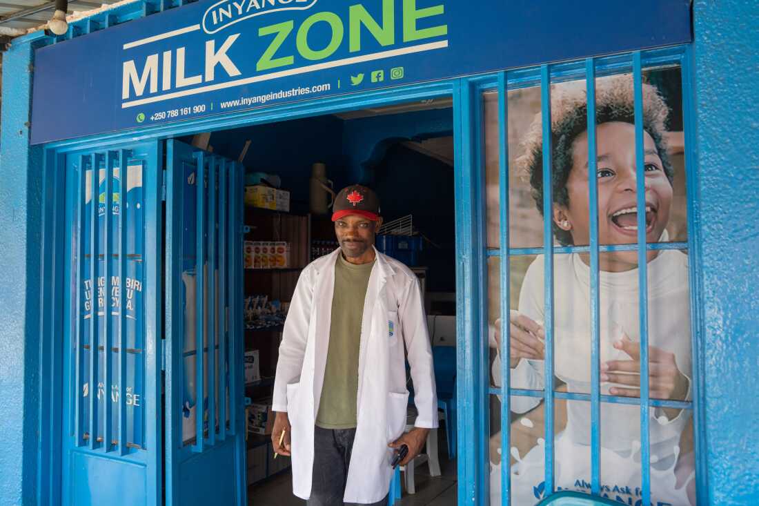 Moses Sansima has been selling milk at his Milk Zone shop for 5 years in Kigali, Rwanda.