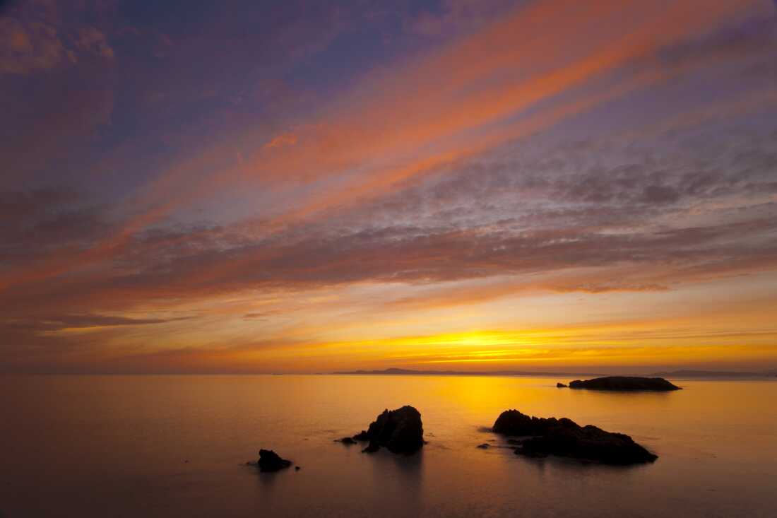Sunset at Rosario Beach, Deception Pass State Park, Fidalgo Island, Washington.