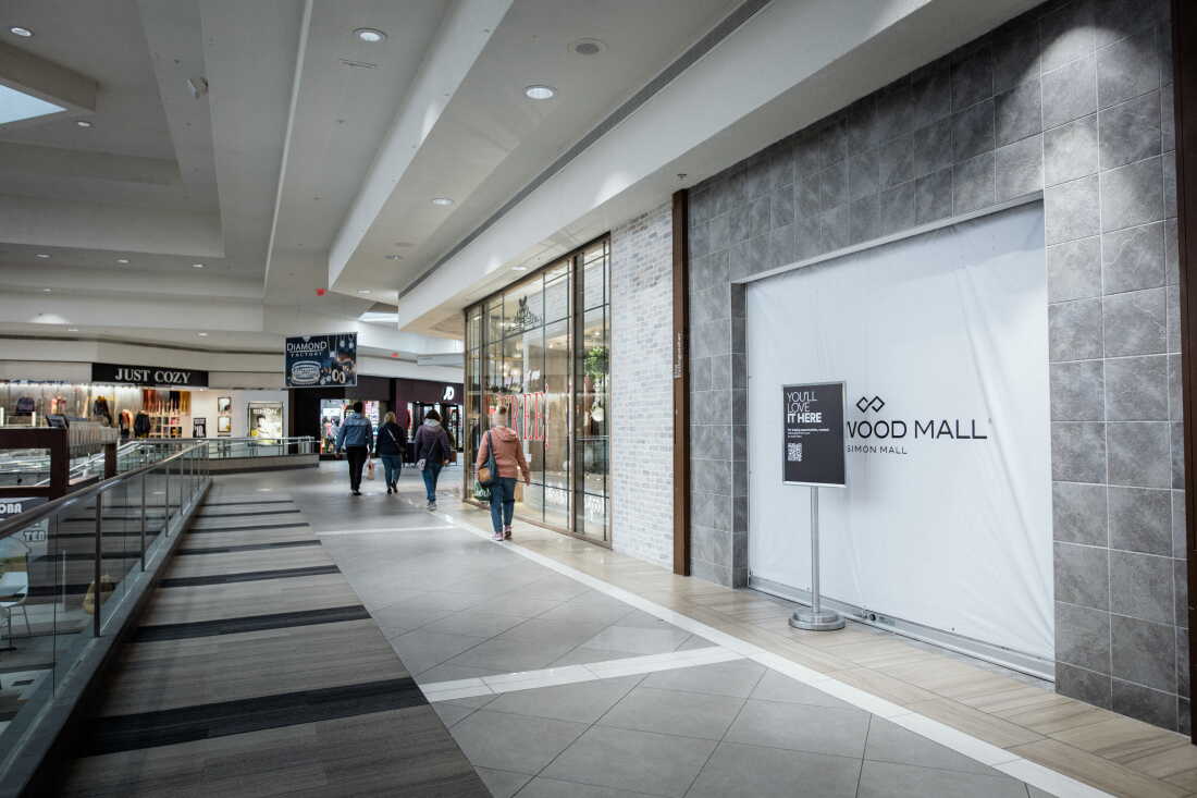 An empty mall store is seen in Briarwood Mall in Ann Arbor, Michigan, on November 26, 2025. The previous stall housed Beauty Essentials.