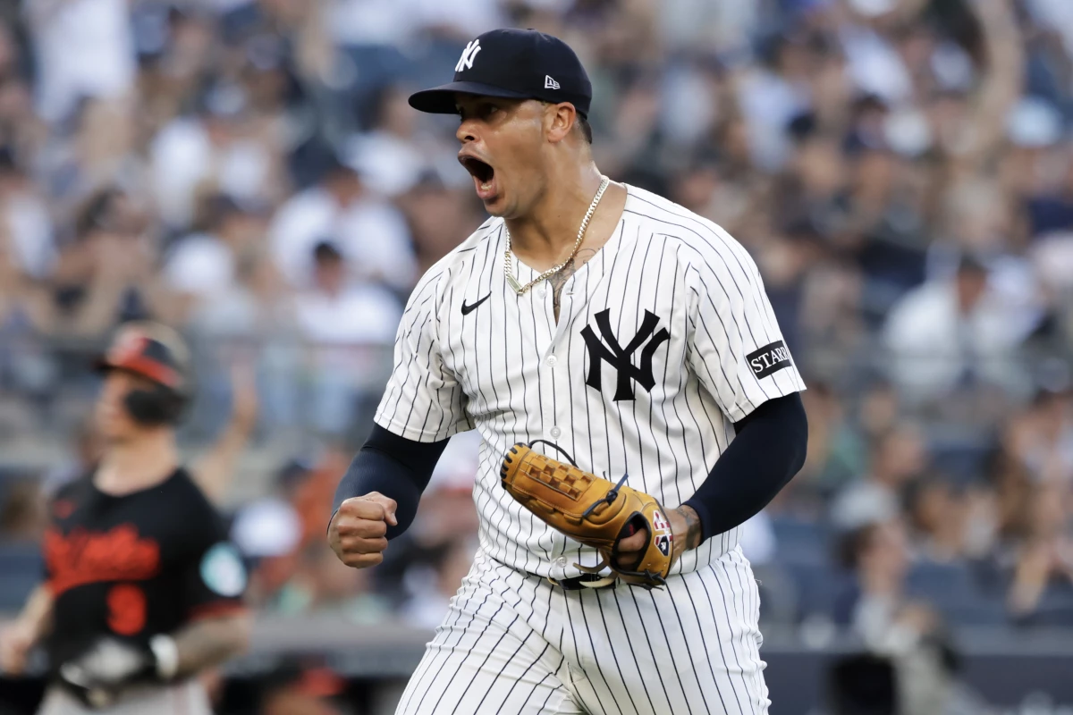 Fernando Cruz of the New York Yankees reacts during a game against the Baltimore Orioles on Sunday in New York City.