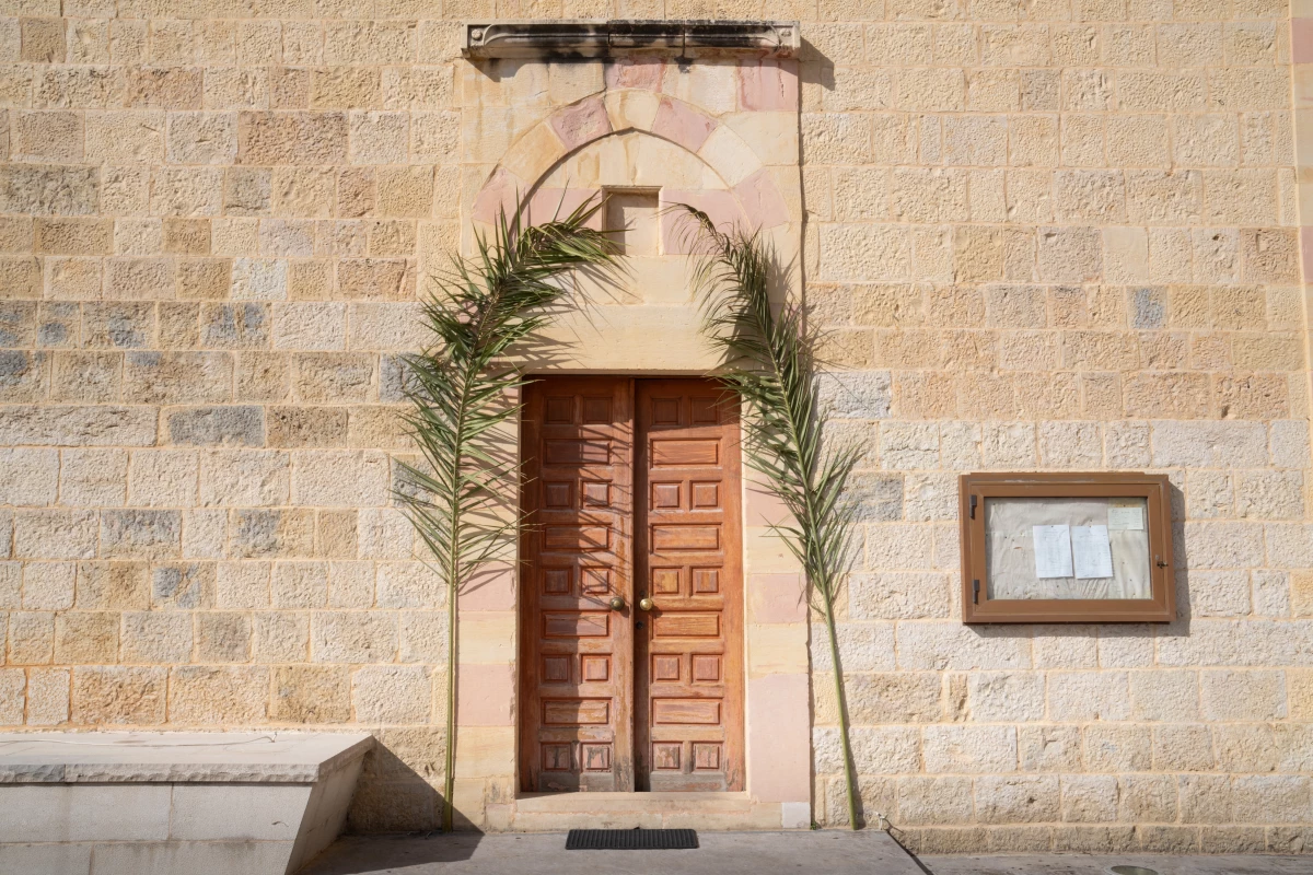 Palms decorate the path to St. Maron Church in Jezzine, a predominately Christian town in southern Lebanon.