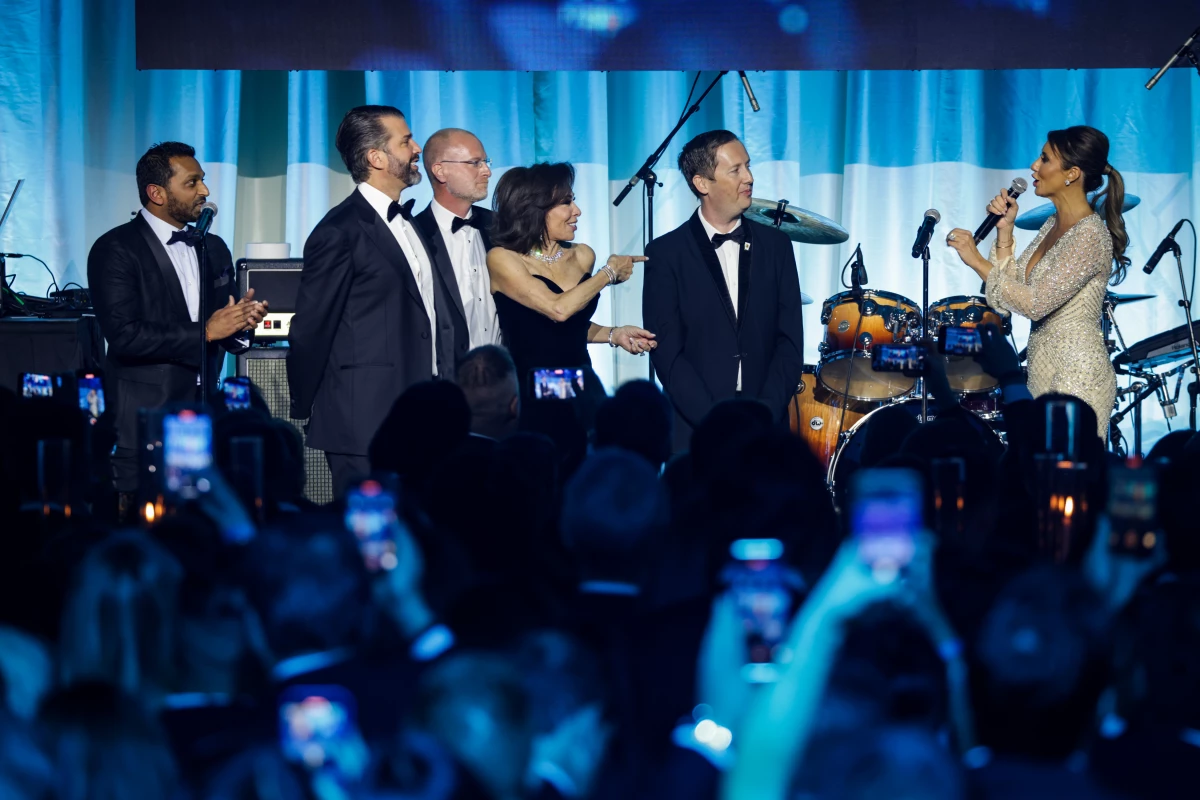 (L-R) Kash Patel, now the FBI director; Donald Trump Jr.; Brendan Carr, now chairman of the Federal Communications Commission; Jeanine Pirro; Sergio Gor, now the head of the White House Office of Presidential Personnel, and Alina Habba, now the acting U.S. attorney for New Jersey, attend the Turning Point USA Inaugural-Eve Ball on January 19, 2025 in Washington, D.C.
