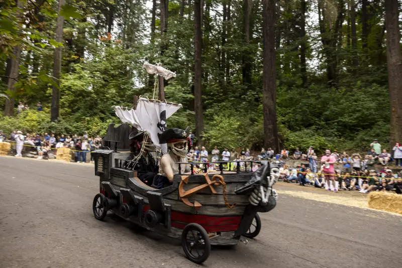 Racers during the first heat of the day at the 27th Portland Adult Soap Box Derby on August 15, 2026 in Portland, Ore.