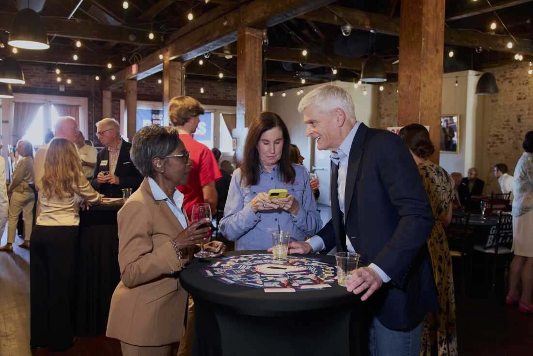 Sen. Bill Cassidy speaks to attendees at a campaign event on May 4, 2026 in Baton Rouge, La.