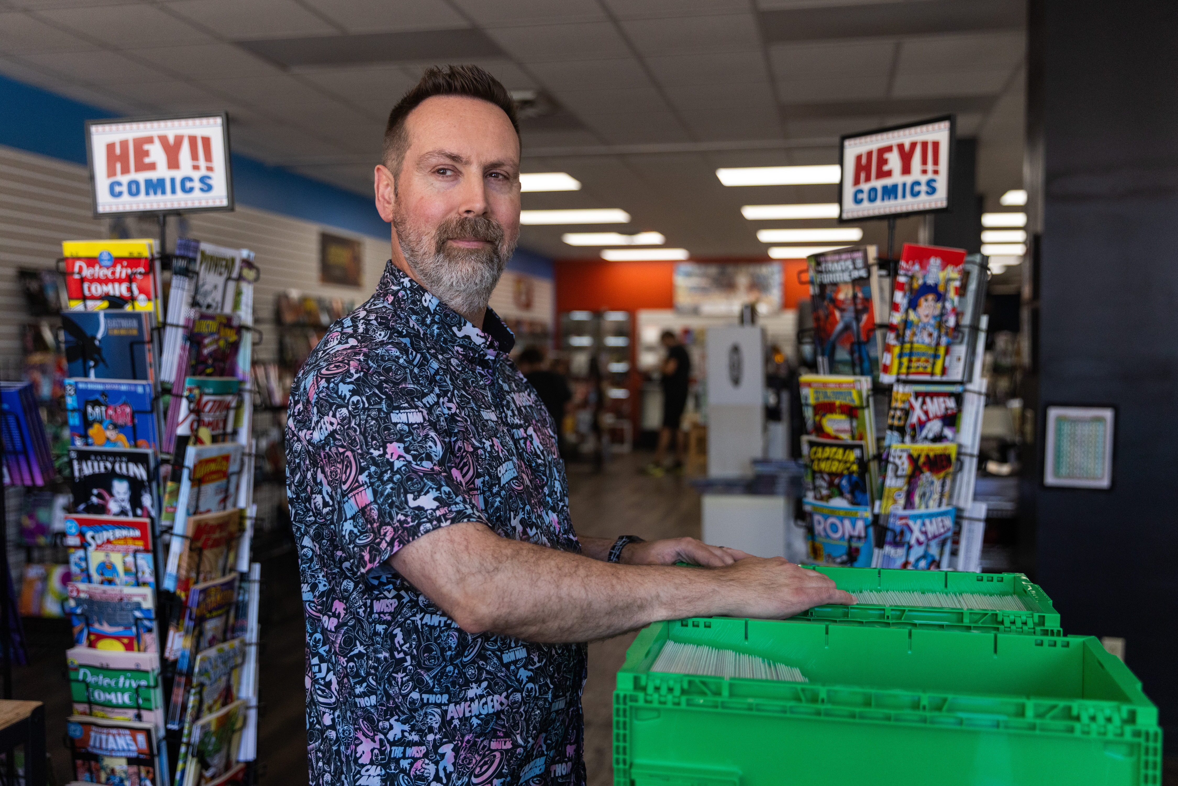 Marc Bowker, owner of Alter Ego Comics in Lima, Ohio, says tariffs have created stress and uncertainty for his small business.