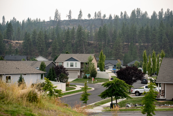 Spokane Complex fires continue for a fifth day on August 5, 2026. Neighborhoods in Spokane, WA often fall in the Wildland Urban Interface such as this neighborhood in West Spokane that had experienced a brush fire just a month prior.