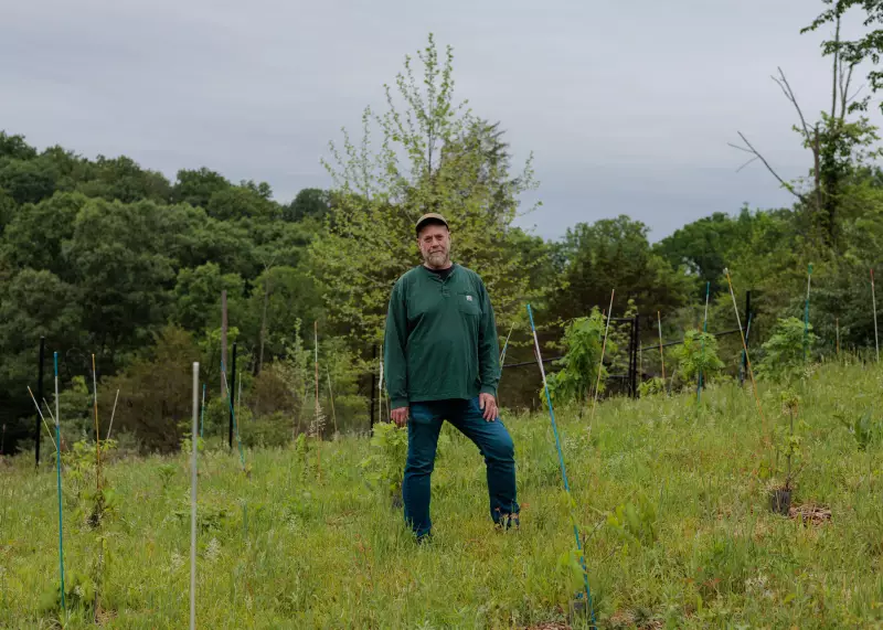 Former Forest Service researcher, Morgan Grove stands at the Native Oak Tree Regeneration: Oak Orchard Site at Cylburn Arboretum in Baltimore, Md. The Forest Service is trying to shut down research hubs and relocate researchers, disrupting established hyperlocal and personal relationships with partners.