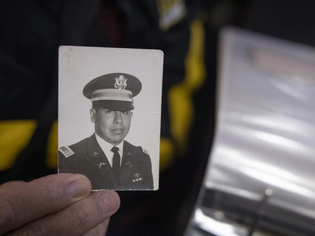 A photo of military veteran Colonel Frank Reyes Maldonado at the age of 22. He was a helicopter pilot and served in Vietnam.