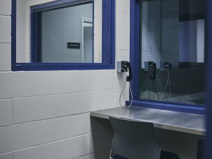 A visitation room at the Walton County Jail, where undocumented immigrants are held for ICE pickup. The room is typically used by lawyers and bondsmen.