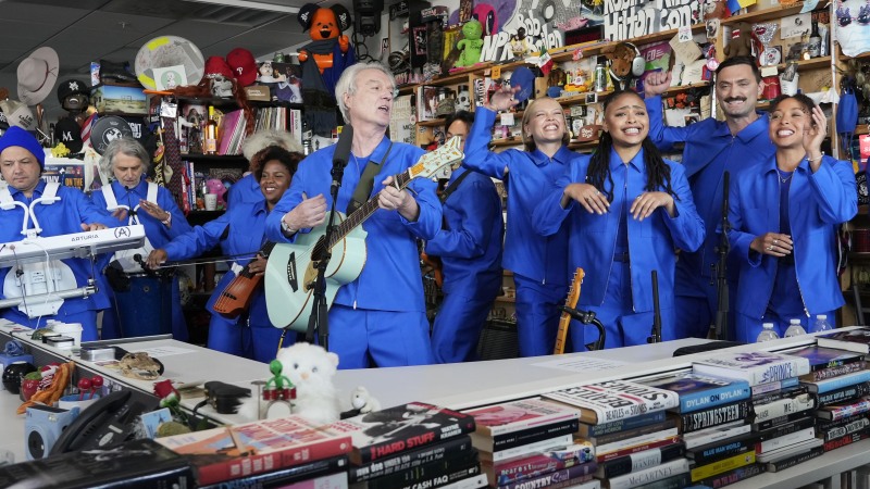 David Byrne performs a Tiny Desk concert September 26, 2025, at NPR headquarters in Washington, D.C.
