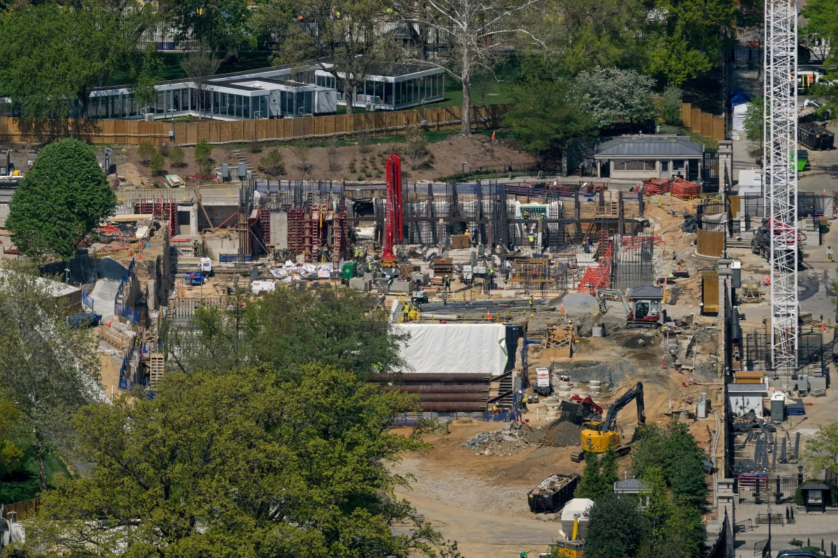 Work continues on the construction of the ballroom at the White House, Thursday, April 9, 2026, in Washington, where the East Wing once stood.