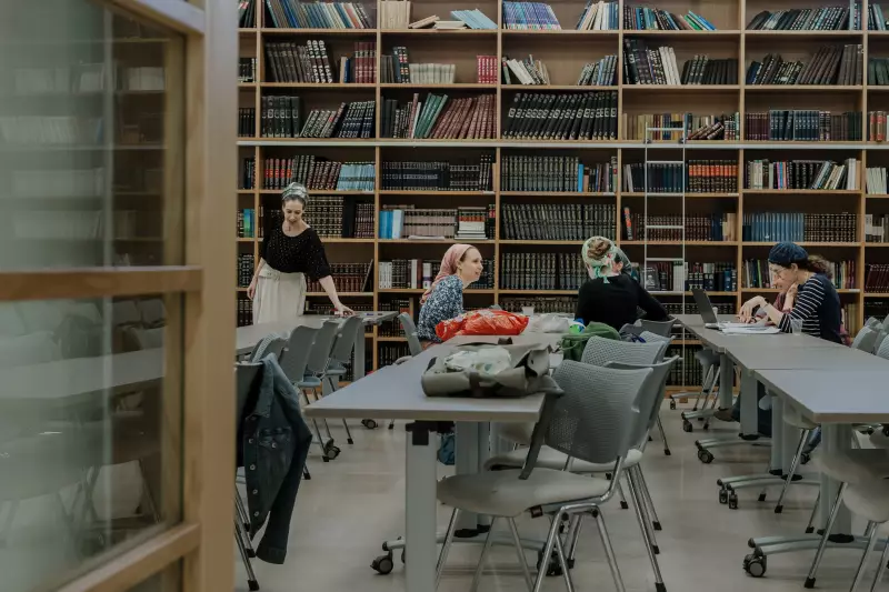 May 25, 2026, Ra’anana, Israel - Students at Matan, a women’s institute for Torah studies, sit in small study groups during a Torah class.