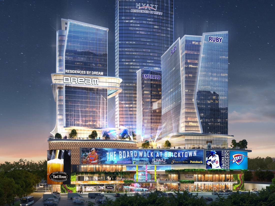 The Boardwalk at Bricktown would include four towers in total: Legends, Dream, Emerald and Ruby. Developers also plan to have a 17,000-square-foot lagoon, along with restaurant and living spaces.