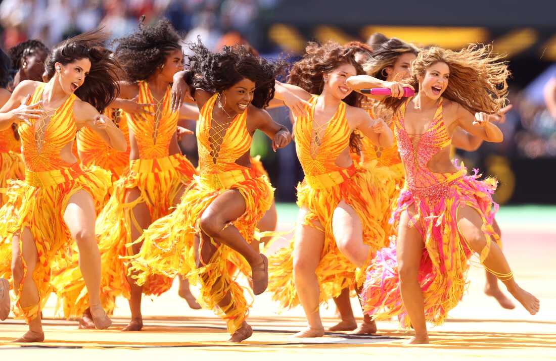 Shakira performs during the Topps Final Halftime Show the FIFA World Cup 2026 Final match between Spain and Argentina at New York New Jersey Stadium on July 19, 2026 in East Rutherford, New Jersey.