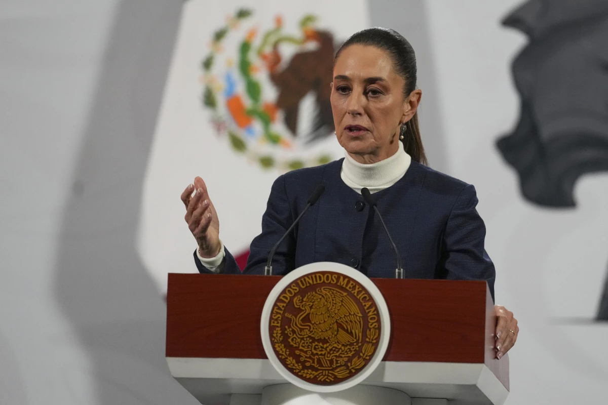 Mexican President Claudia Sheinbaum gives her daily morning press conference at the National Palace in Mexico City, Monday, Feb. 3, 2025.