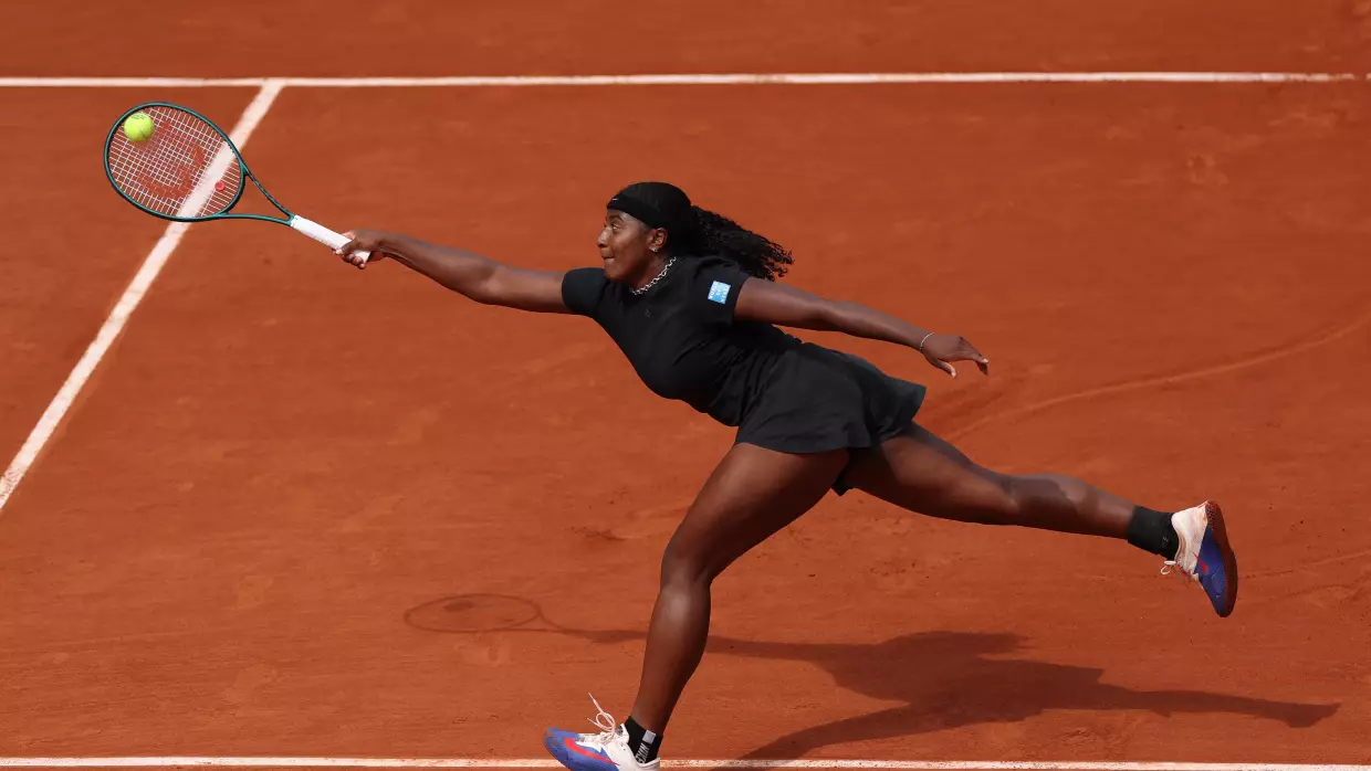 Hailey Baptiste of United States plays a forehand against Madison Keys of United States during the Women's Singles Fourth Round match on Day Nine of the 2025 French Open at Roland Garros on June 02, 2025 in Paris, France.