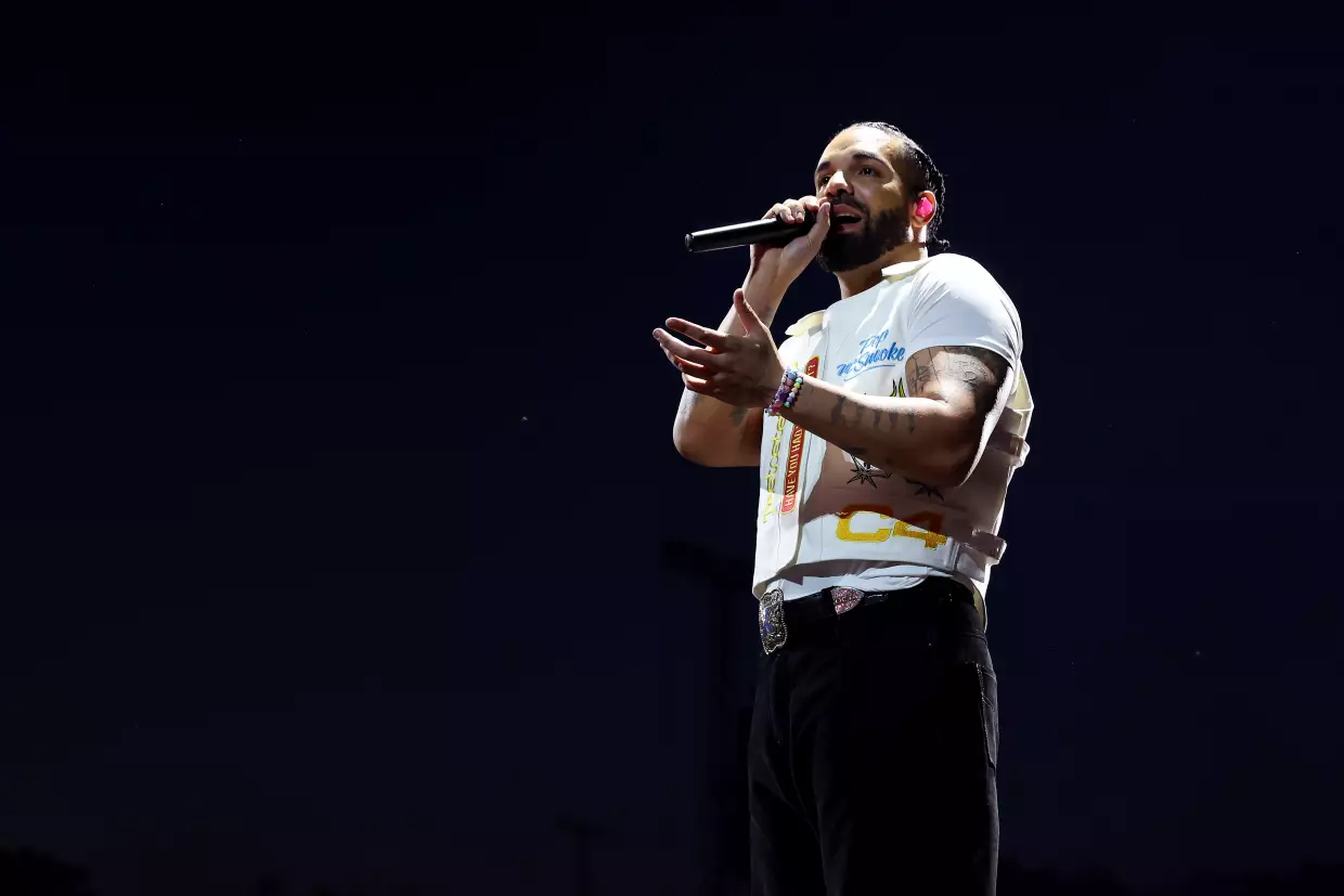 Drake performs at Wireless Festival in London in July 2025. His newest release after an unusual fallow period is a set of three albums: <em>Iceman</em>, <em>Maid of Honour</em> and <em>Habibti</em>.
