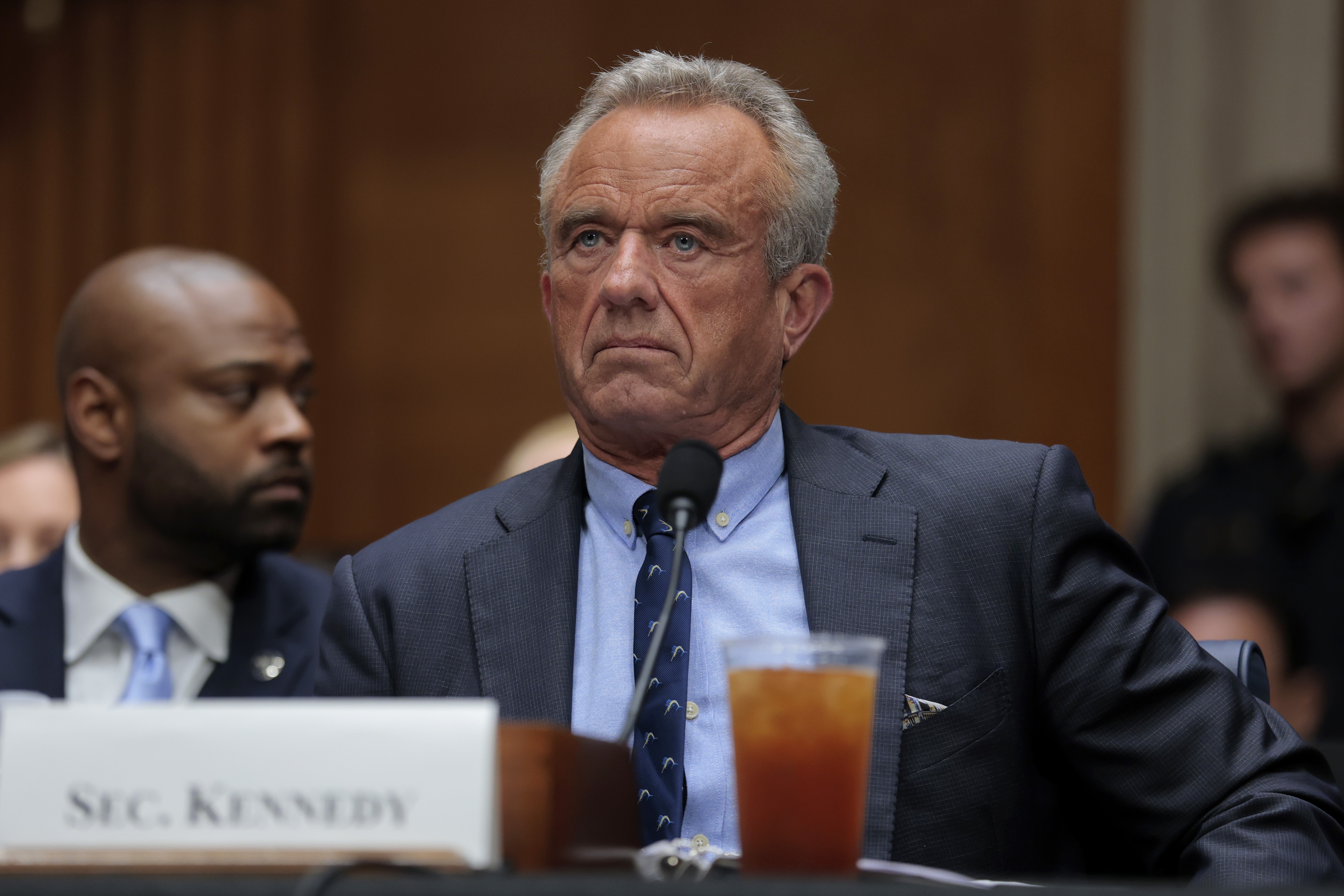 Secretary of Health and Human Services Robert F. Kennedy Jr. testifies before the Senate HELP Committee Wednesday. He faced questions about vaccines, measles and cuts to biomedical research.