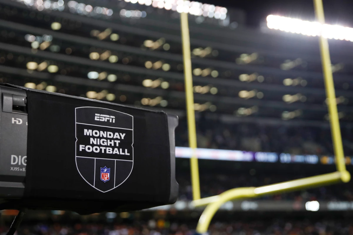 ESPN Monday Night Football TV camera is seen during the second half of an NFL football game between the Chicago Bears and Minnesota Vikings on Dec. 20, 2021, in Chicago.