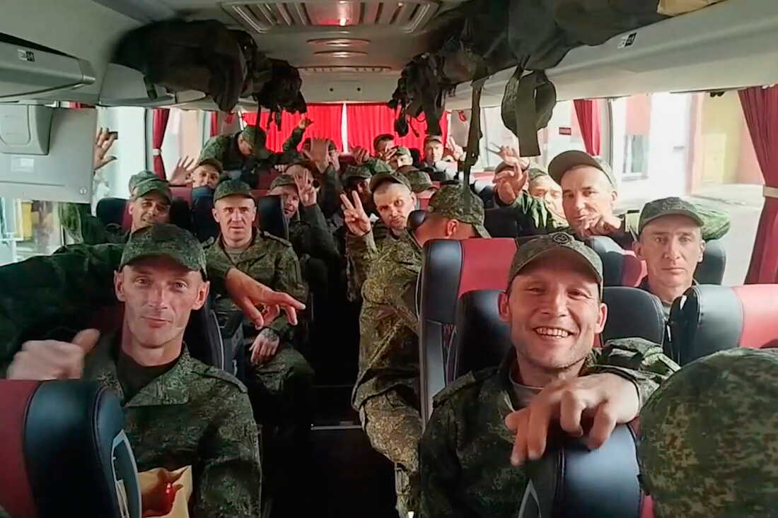 Russian troops who were captured by Ukraine sit in a bus in Belarus after being released as part of a prisoner exchange on June 26. Ukraine and Russia have each released around 10,000 POWs over the last four years of fighting, and are believed to still be holding large numbers of prisoners.