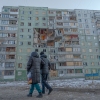 Damaged residential building in Sumy after strike of Russian kamikaze drone Shahed on Jan. 30, 2025.