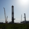 A view from Boca Chica Beach towards two SpaceX launch pads, in south Texas.