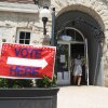 A voting sign can be seen on March 10 in Dalton, Georgia.