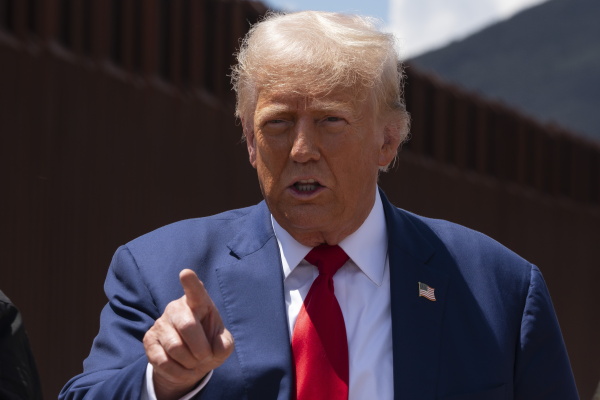 Former President Donald Trump speaks at the U.S.-Mexico border on Aug. 22 south of Sierra Vista, Ariz.