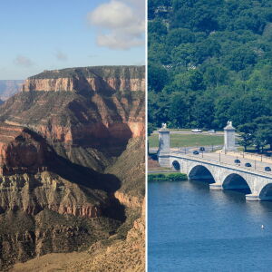 Historic preservation advocates say the Grand Canyon (left) and Arlington Memorial Bridge (right), where President Trump wants to build a 250-foot arch, are examples of historic sites that would lose protection under the proposed changes.