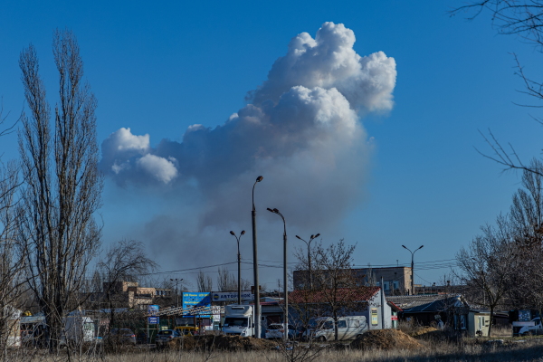 Smoke above the city of Kherson after explosion.