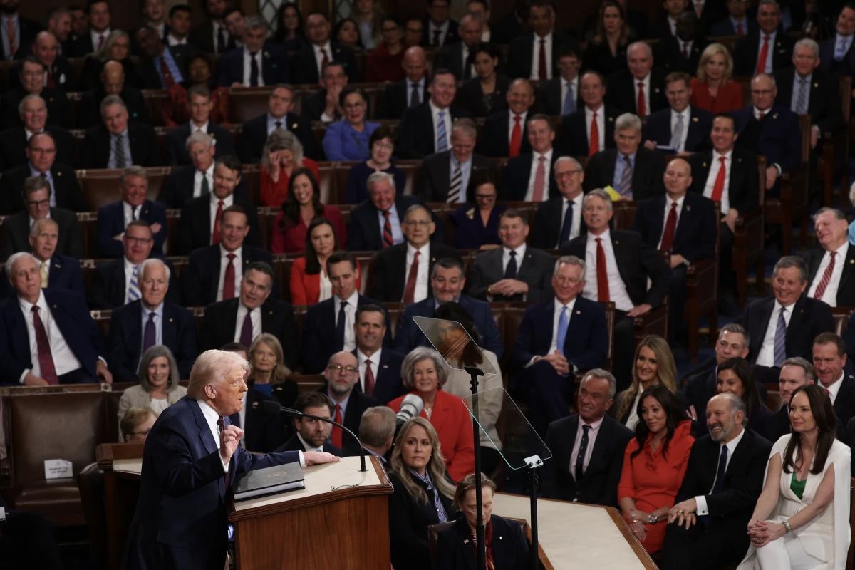 U.S. President Donald Trump addresses a joint session of Congress at the U.S. Capitol on March 04, 2025 in Washington, DC.
