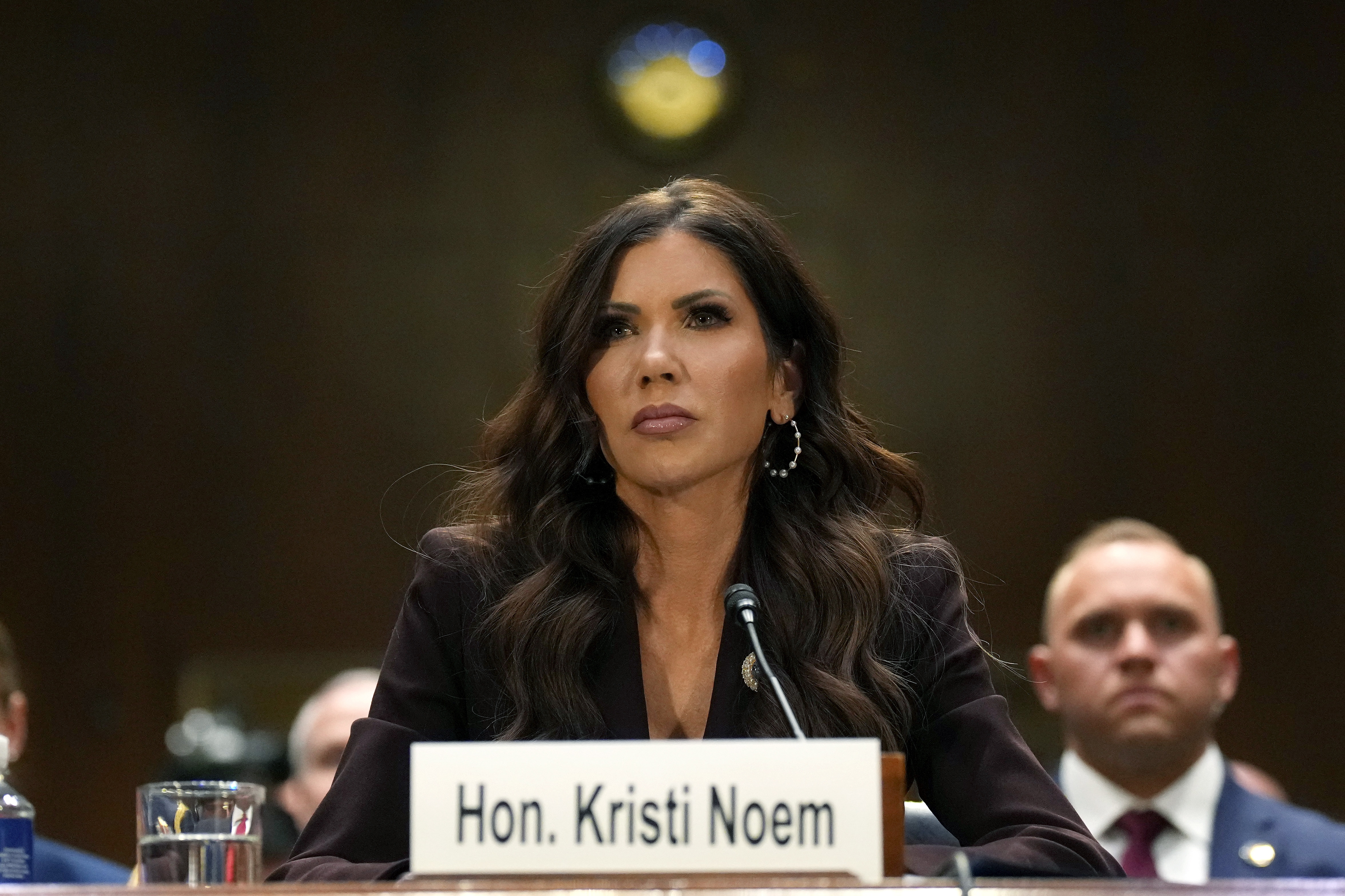 Secretary of Homeland Security Kristi Noem testifies before the Senate Judiciary Committee on Tuesday. The Department of Homeland Security has faced criticism over its handling of immigration enforcement leaving the department unfunded.