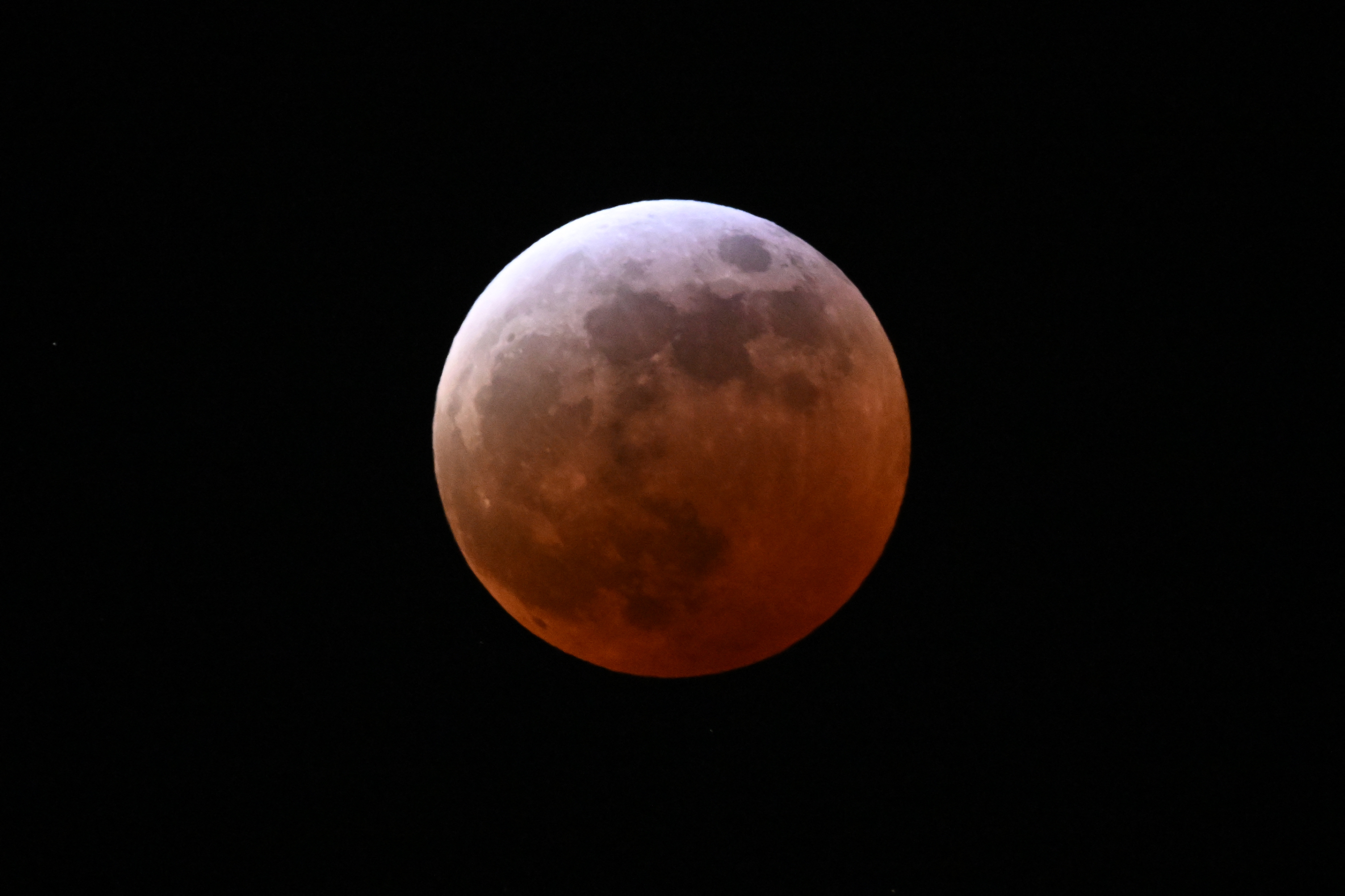 A full lunar eclipse is seen during the Blood Moon Lunar Eclipse in Palm Springs, California, on Thursday.
