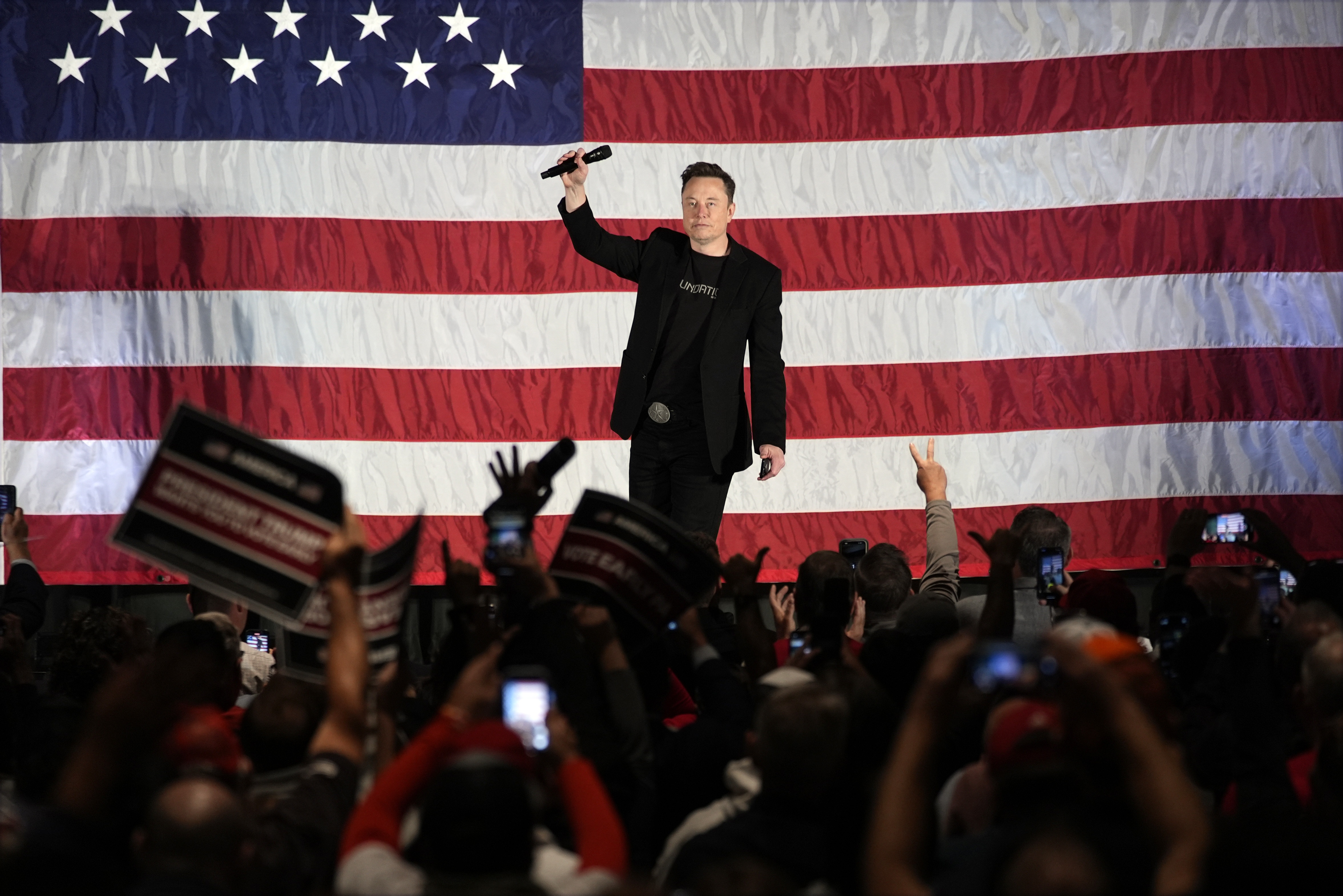 Elon Musk speaks as part of a campaign town hall in support of Republican presidential nominee and former President Donald Trump in Folsom, Pa., on Thursday. (AP)