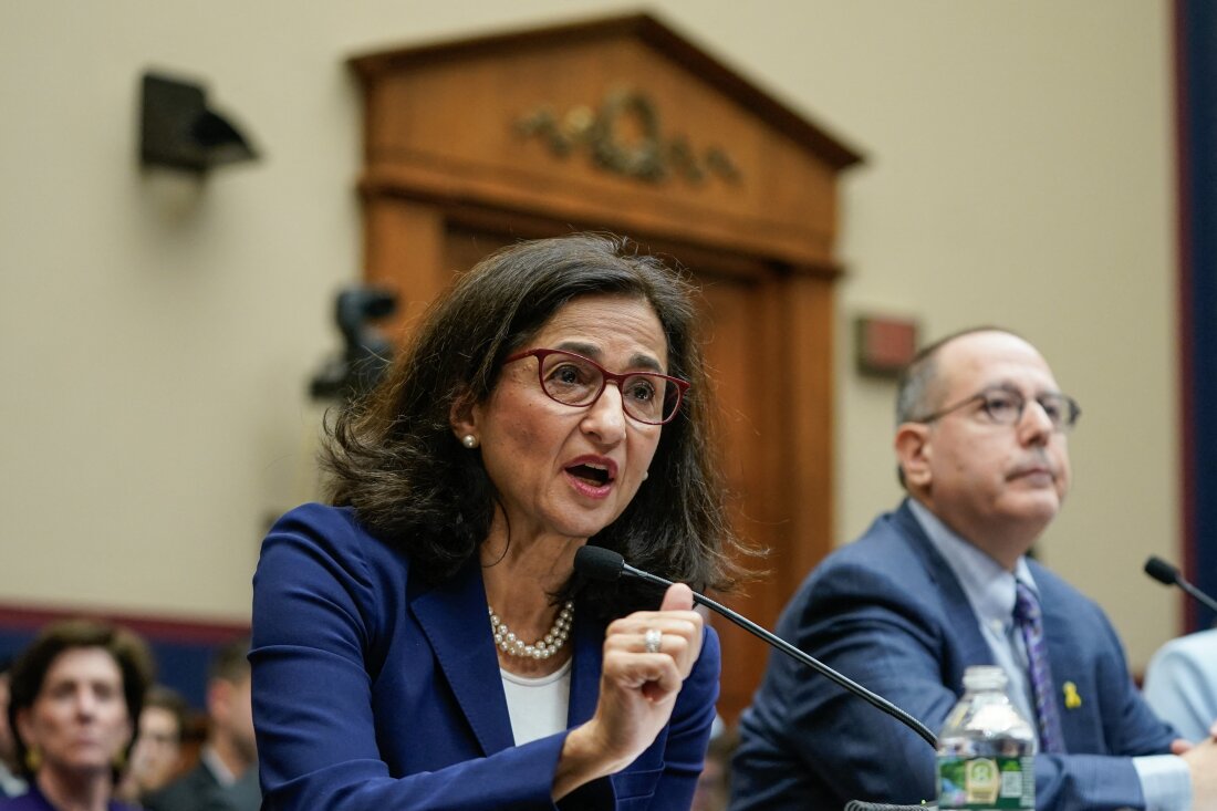 Columbia University President Minouche Shafik testifies during a House Committee on Education and the Workforce hearing about antisemitism on college campuses on April 17 in Washington, D.C.