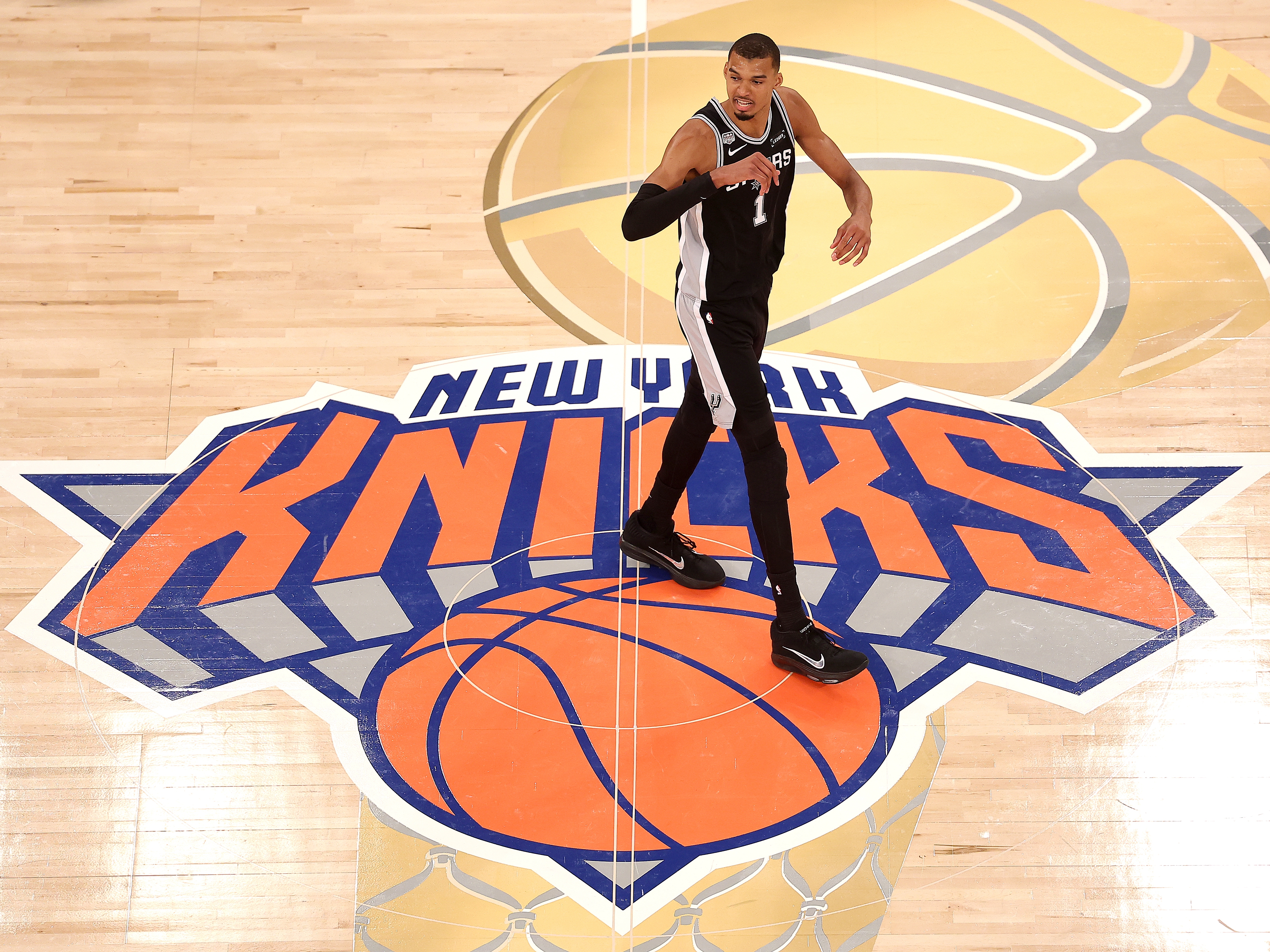 Victor Wembanyama, #1 of the San Antonio Spurs, reacts during the second quarter against the New York Knicks in Game 3 of the 2026 NBA Finals at Madison Square Garden on June 8 in New York City.<br> Knicks fans jeer Trump as Spurs take Game 3 in NBA Finals