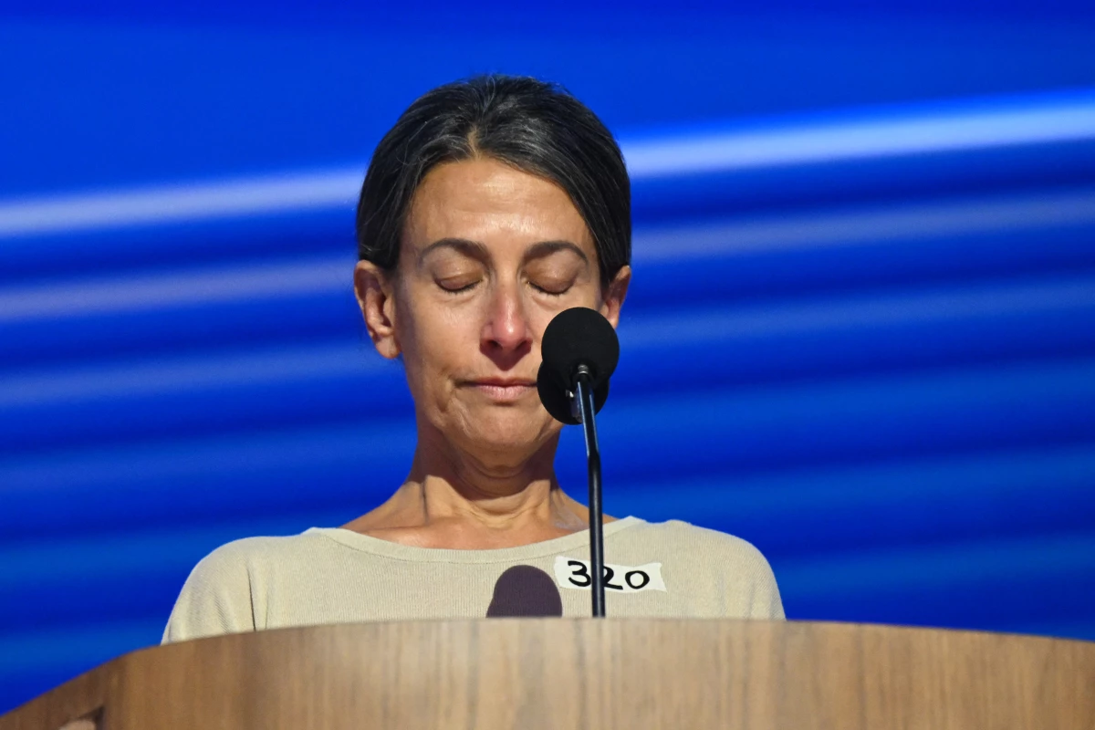 Rachel Goldberg, mother of Hersh Goldberg Polin who is being held hostage by Hamas, speaks on the third day of the Democratic National Convention at the United Center in Chicago, Illinois, on August 21, 2024.