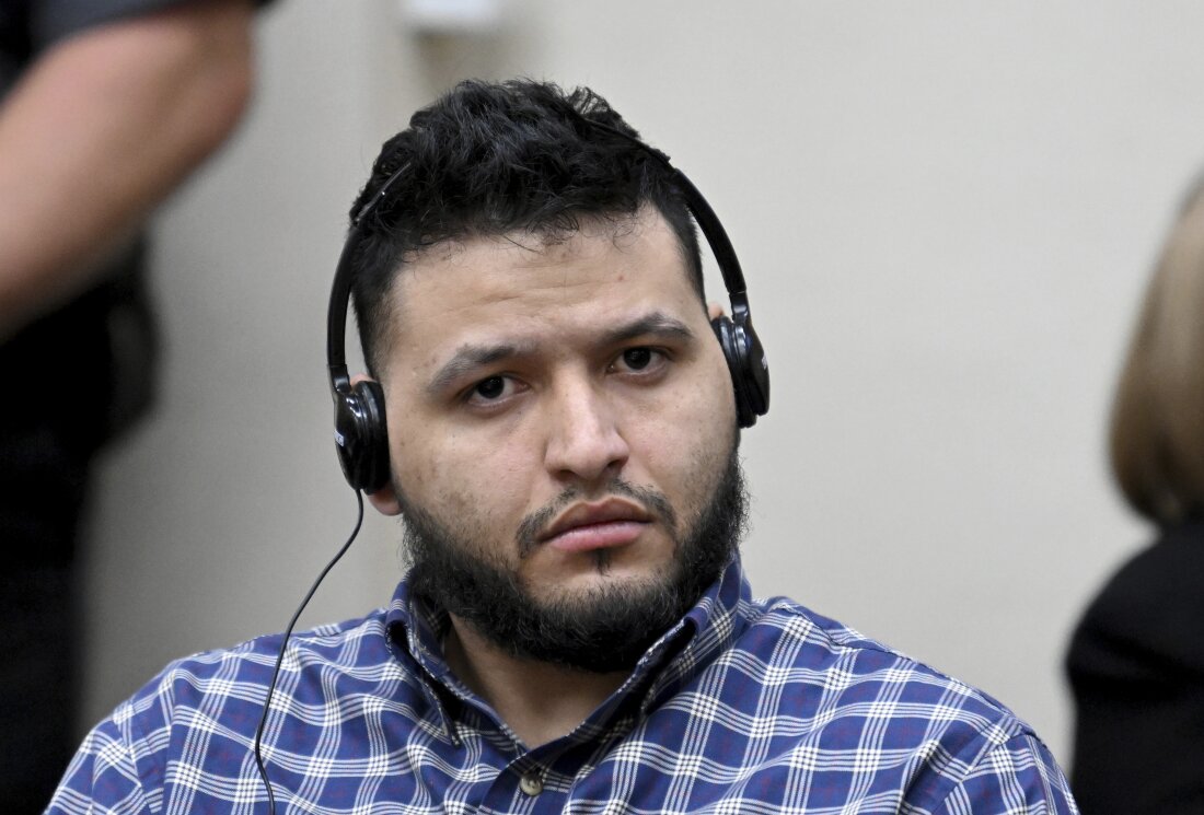 Jose Ibarra listens through an interpreter during his trial at Athens-Clarke County Superior Court on Wednesday in Athens, Ga.