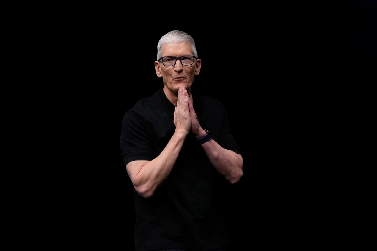 Apple CEO Tim Cook speaks on stage during an announcement of new products at Apple Park in Cupertino, Calif., on Sept. 9.