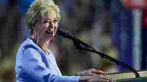 Linda McMahon speaks during the 2024 Republican National Convention in Milwaukee.