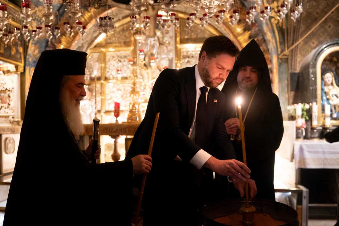 Vice President Vance visits the Church of the Holy Sepulcher in the Old City of Jerusalem Thursday.