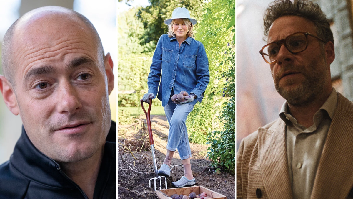 From left: Rep. Greg Landsman, D-Ohio; Martha Stewart harvesting potatoes in 2016; Seth Rogen plays a flustered Hollywood executive who gets an unexpected promotion in his new Apple TV+ comedy series The Studio.