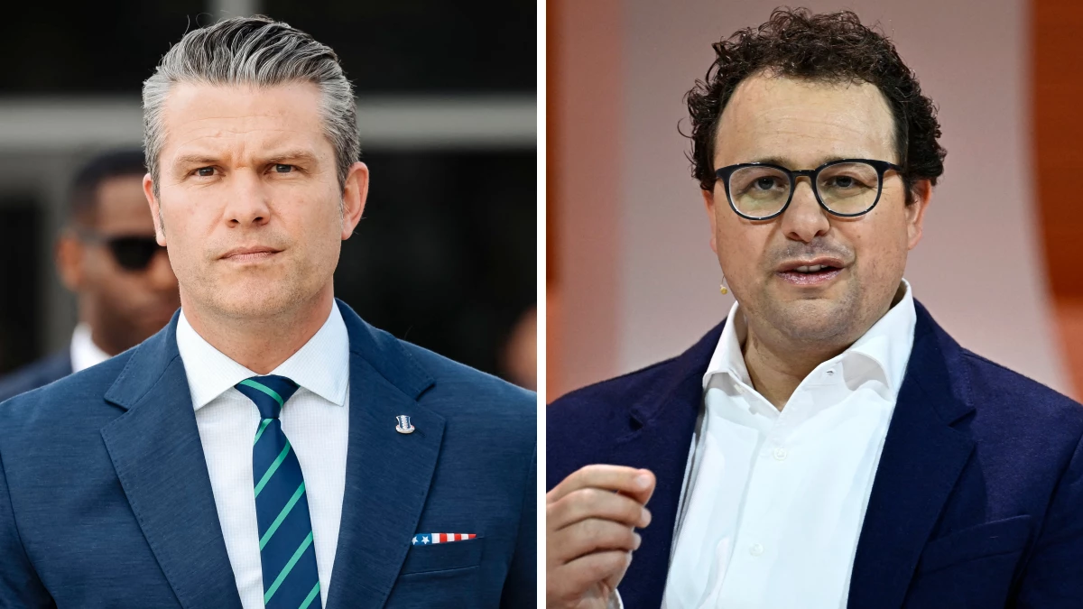Left: Secretary of Defense Pete Hegseth arrives for the inaugural Americas Counter Cartel Conference at the U.S. Southern Command headquarters in Doral, Fla., on March 5. Right: Dario Amodei, co-founder and CEO of Anthropic at the Vivatech technology start-ups and innovation fair in Paris in 2024.