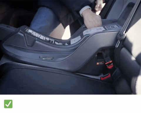 Kanagawa demonstrates what a securely fastened car seat base looks like.