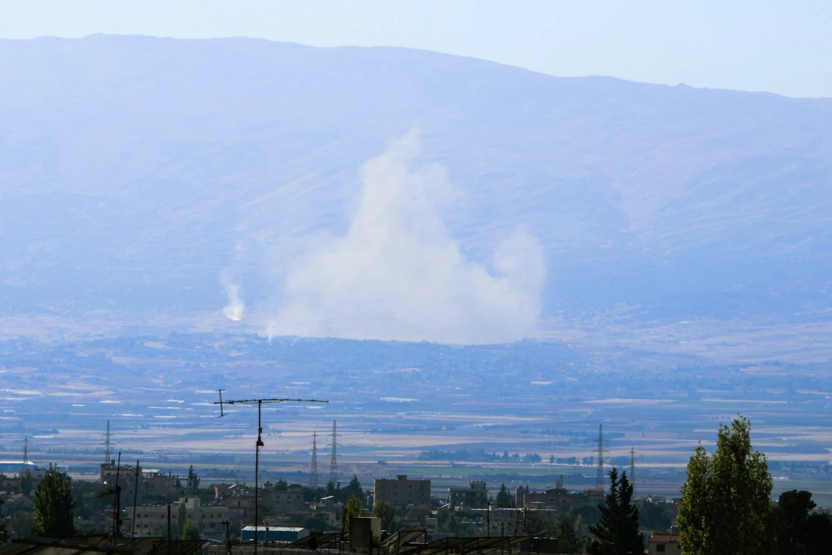 Smoke rises from the site of an Israeli airstrike that targeted an area on the outskirts of the eastern Lebanese city of Baalbek on Monday.